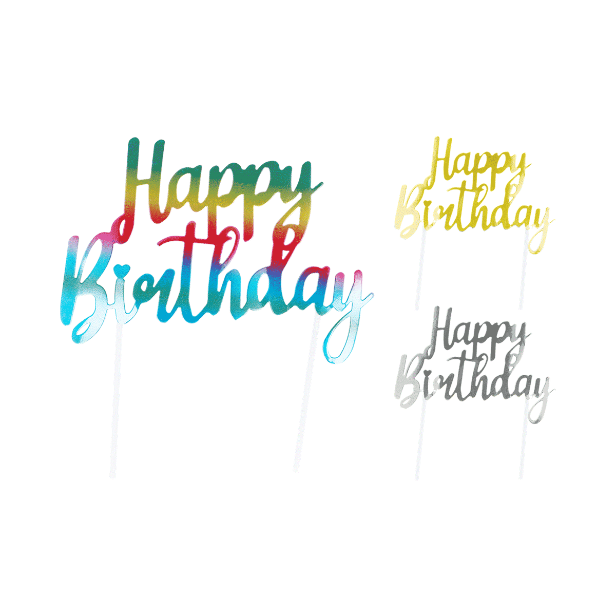 Birthday-Tafel, Happy Birthday, bunt, Folien-Aufsteller, Stick-Dekor, birthday decorations, cake toppers, bunte schrift, Happy Birthday, Aufkleber, Geburtstag, Happy Birthday, Geburtstagstorte, Glitzer, Topper