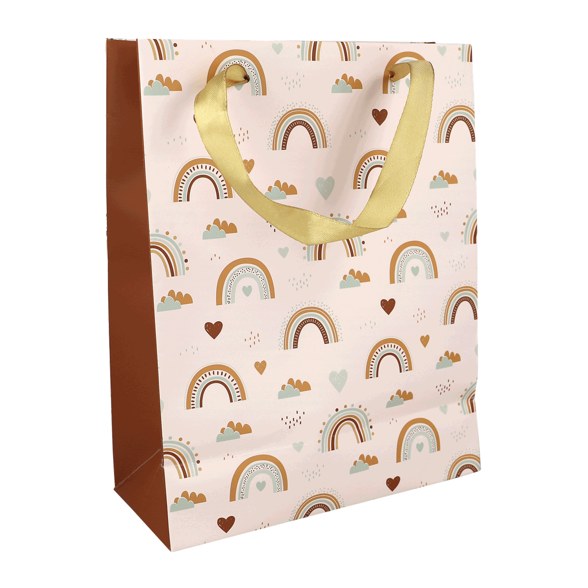 Geschenktüte, Geschenkbeutel, Papiertragetasche, Regenbogen Muster, Rosa Taschenboden, Geschenkverpackung, Geschenkstasche, Regenbogen-Muster, Pastellfarben, Samtband-Griff, Geschenktüte, Geschenkverpackung, Ringe-Bögen Muster, Pastellfarben, Satinband