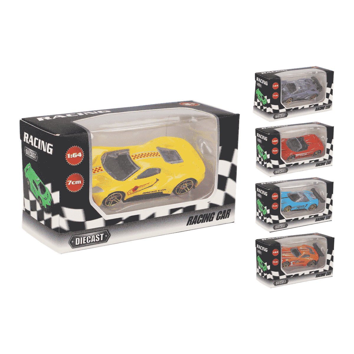 Racing car, Diecast, Gelbes Auto, Maßstab 1:64, Geschenkbox, Racing car, Diecast, Gelbes Auto, Modellauto, Spielzeug Geschenk, Racing car, Diecast, Model car, Yellow car, Packaging box