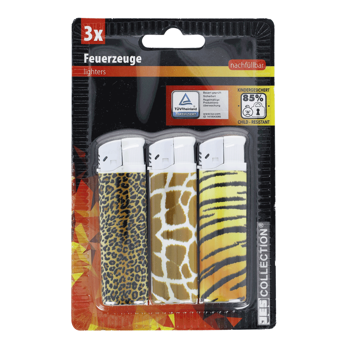 Feuerzeuge, Leoparden-Print, Giraffenmuster, Tigerstreifen, 3 Stück, Feuerzeug, Tiermuster, Tiger, Leopard, Dreierpack, Feuerzeug, Lighter, Tiermuster, Verschiedene Muster, Dreierpack