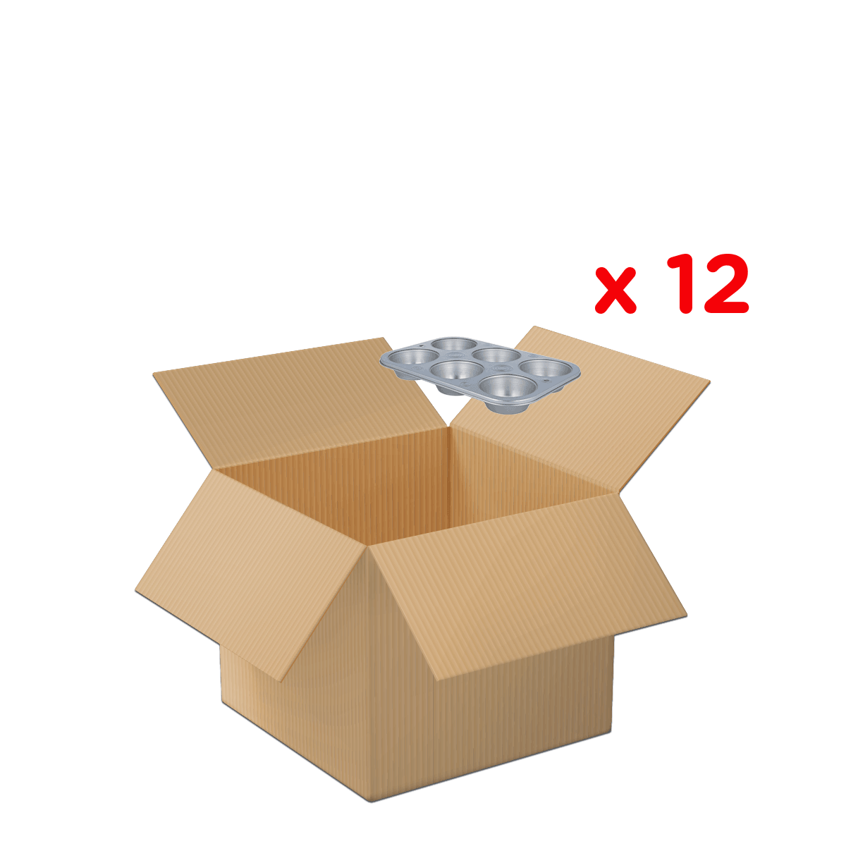 Kartonschachtel, Backformen, Muffinformen, 12 Stück, Kartonbox, Kartonschachtel, Kucheneinlage, Backformen-Set, Backform, Metallbackform, Kartonbox, Versandbox, ausgeklappt, Abmessungen unbekannt, Verpackung