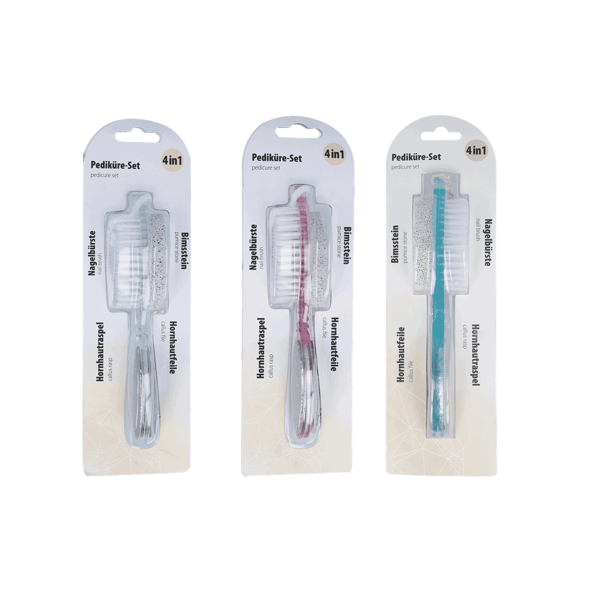 Pediküre-Set, Nagebürste, Hornhautraspel, Bimsstein, 4in1, Zahnputzset, Zahnputzbürsten, Kinderzahnbürsten, 4in1, Haarspitzen?, Zahnputzbürsten-Set, Pediküre-Set, Bürste, Kunststoffgriff, 4in1