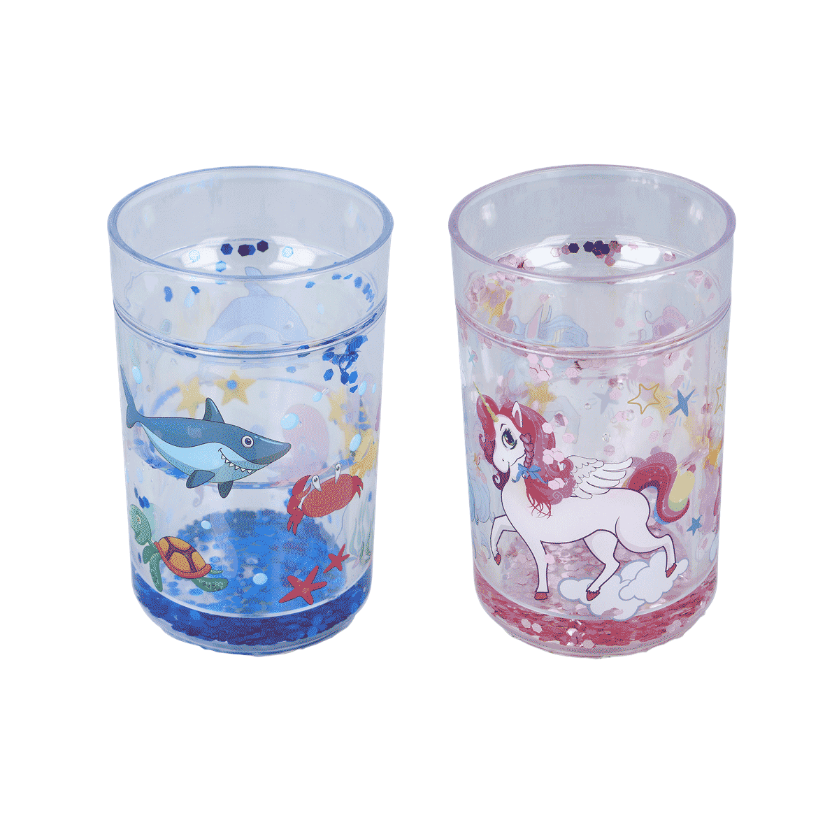 Glas, Becher, Untersetzer?, Wasserbecher, Dekoration, Tiere?, Gläser, Wasserbecher, Unterwasserwelt, Meerestiere, Einfaches Motiv, Kinder-Glas, Wassertausch, Unterwasserwelt, Meerestiere, Einhornglas