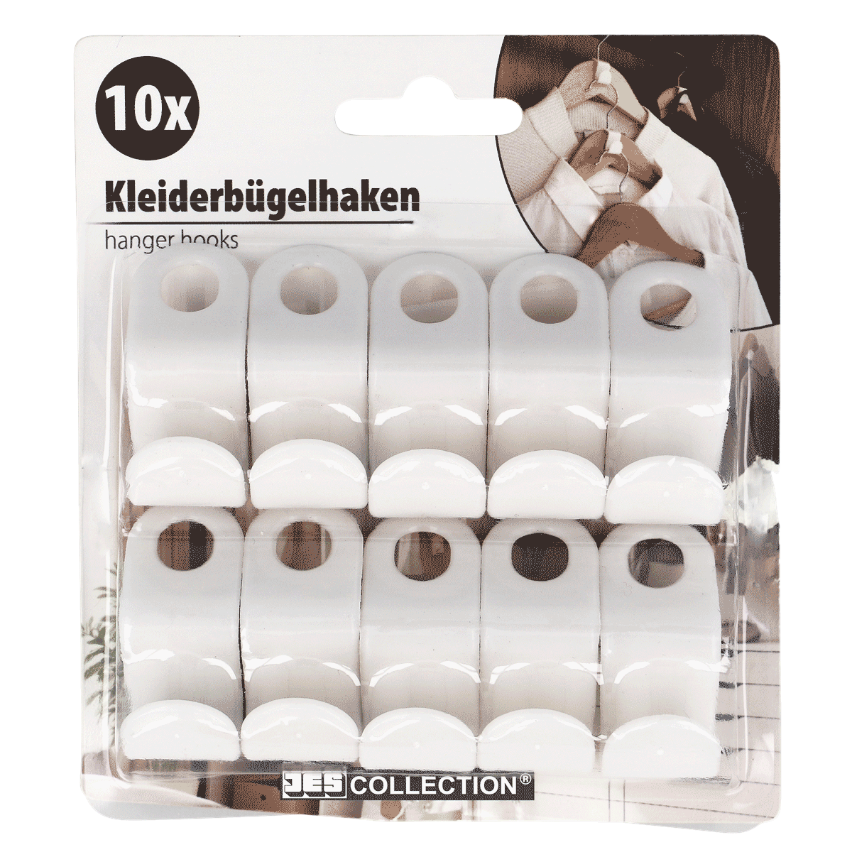 Kleiderbügelhaken, Kunststoff, weiß, 10er-Set, Haken für Kleiderbügel