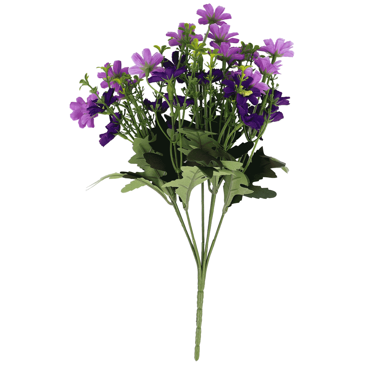 Kunstblumenstrauß, violette Blüten, grüne Blätter, Kunstpflanze