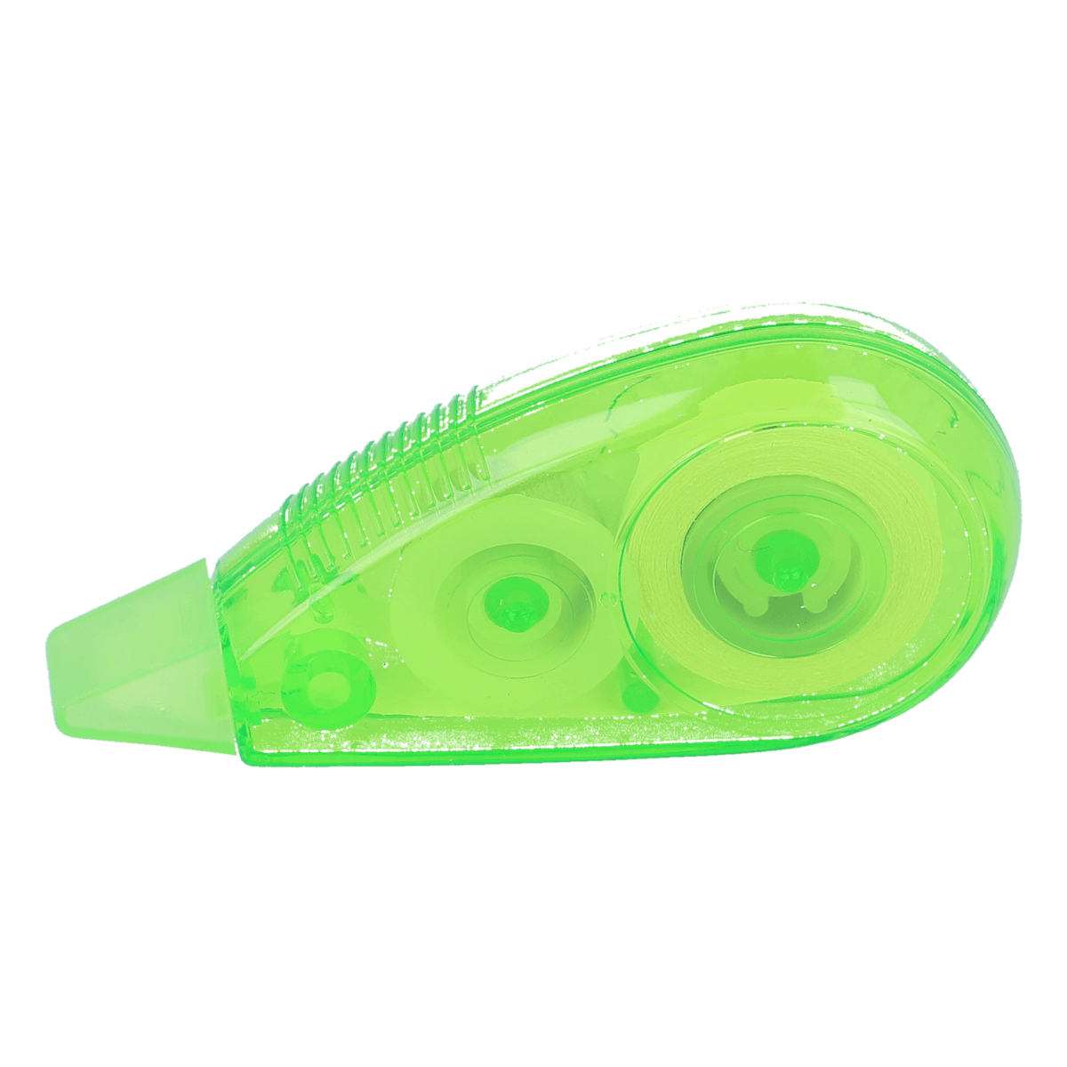 Kleber, Klebstift, Korrekturspender, Kleiner Radiergummi, Schneidekoffer, Korrekturmarker, Klebeband, Leuchtend grün, Korrigierer, Rollkassette, Klebeband, Schäler?, Reißklinge?, Korrektur?, selbstklebend