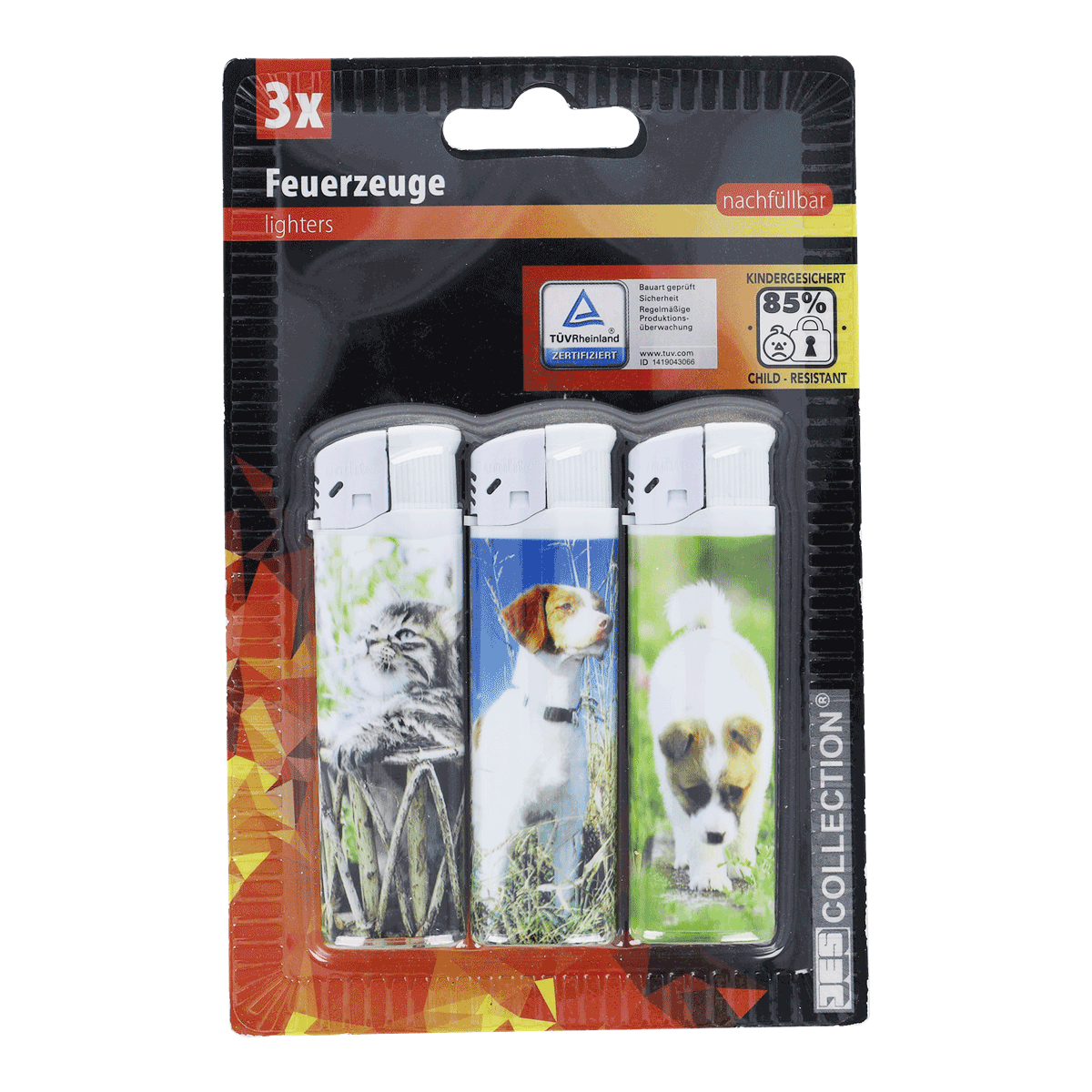 Feuerzeuge, Lighter, Nachfüllbar, 3x, Tierbilder, Feuerzeuge, Lighter, 3er-Pack, Tiermuster, Nachfüllbar, Feuerzeuge, Lighter Set, 3 Stück, Dog Breed Images, Kunststoffhüllen