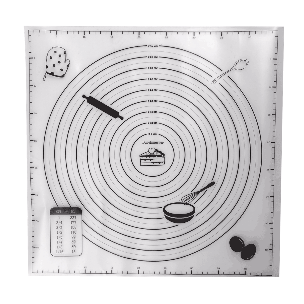 Backblech, Kochwerkzeug, Mörser?, Kuchenform, Ringschliff, backmat, Backmat, Küchenunterlage, Backpapier?, Backformen, Kuchengummi, Rundform, Teigschaber, Kuchenhilfe