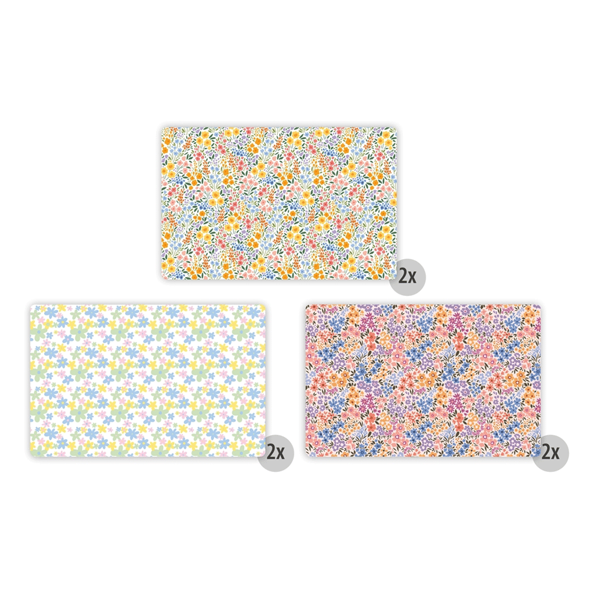 Tischset, Blumenmuster, Bunt, Rechteckig, 6er-Set