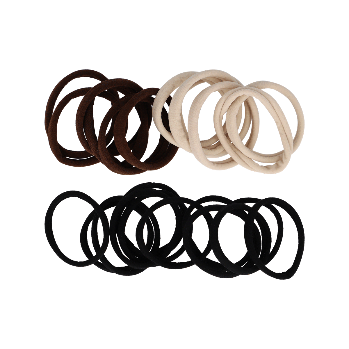 Haarbänder, elastische Gummis, Scrunchies, Mehrfarbiges Set, Dehnbare Schlaufen, Haargummis, Gummiband, Schwarz, Braun, Beige, Haargummis, braun, schwarz, verlauf?, drei Farben