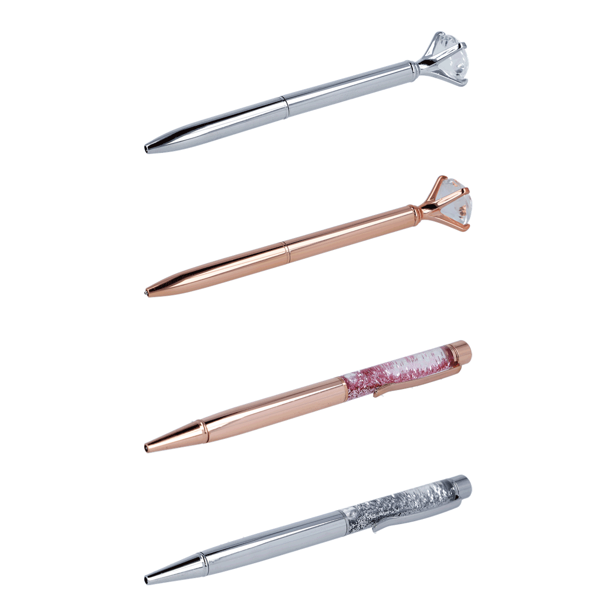 Kugelschreiber, Metallkugelschreiber, Chrom- / Roségold Stift, Kieselstein-Griff, glänzende Oberfläche, Kugelschreiber, Metallic, Chrom, Kugelspitze, Glimmer/Glitzer, Kugelschreiber, Metallfinish, Drehmechanismus, gedreht Griff, Mehrfarben-Stift