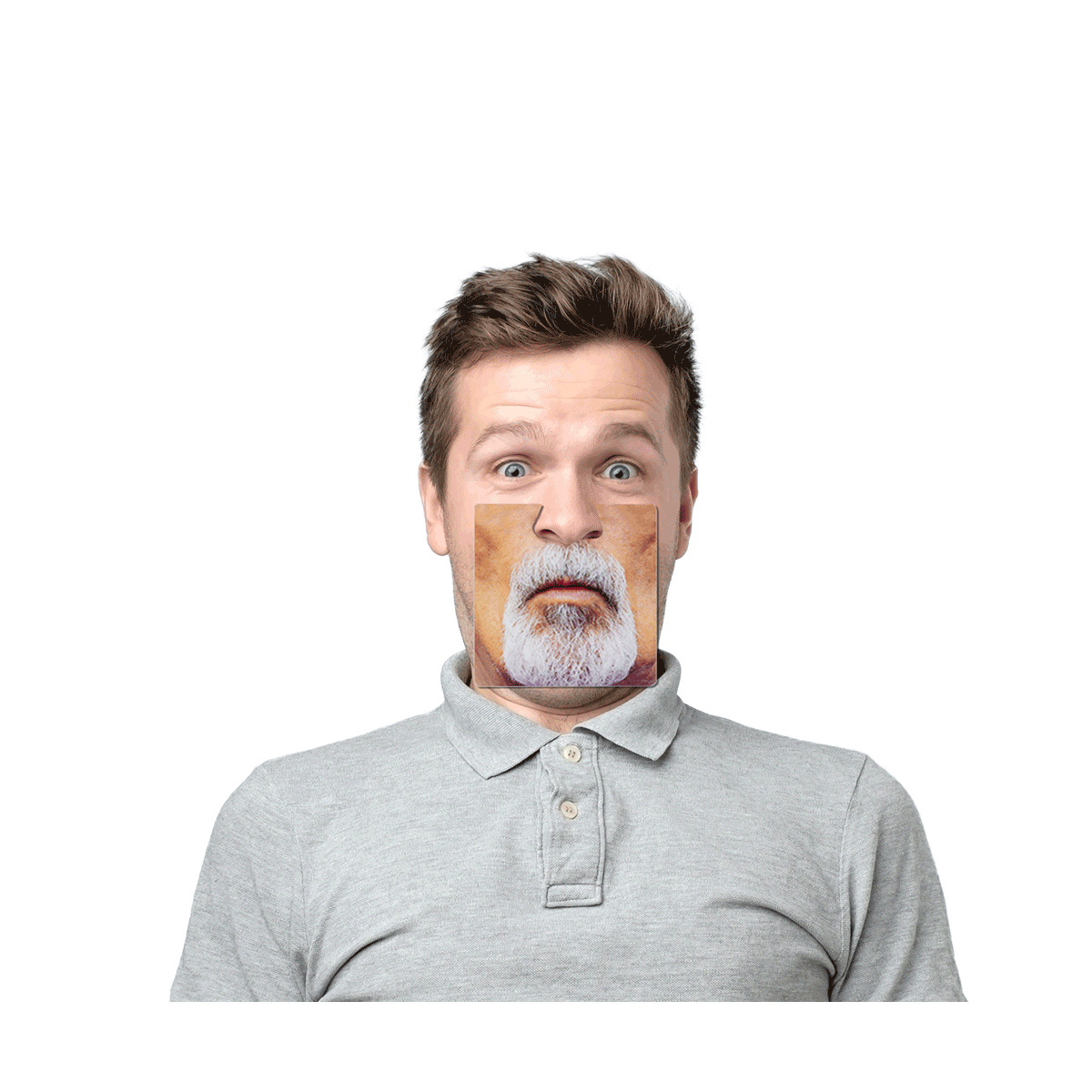 shirt, polo, grau, männershirt, Maske, Gesichts-Patch, Bart, Mann, graues Polo-Shirt, Gesicht, Moustache, Grauer Bart, graues Polohemd, Schnittmaske Gesicht