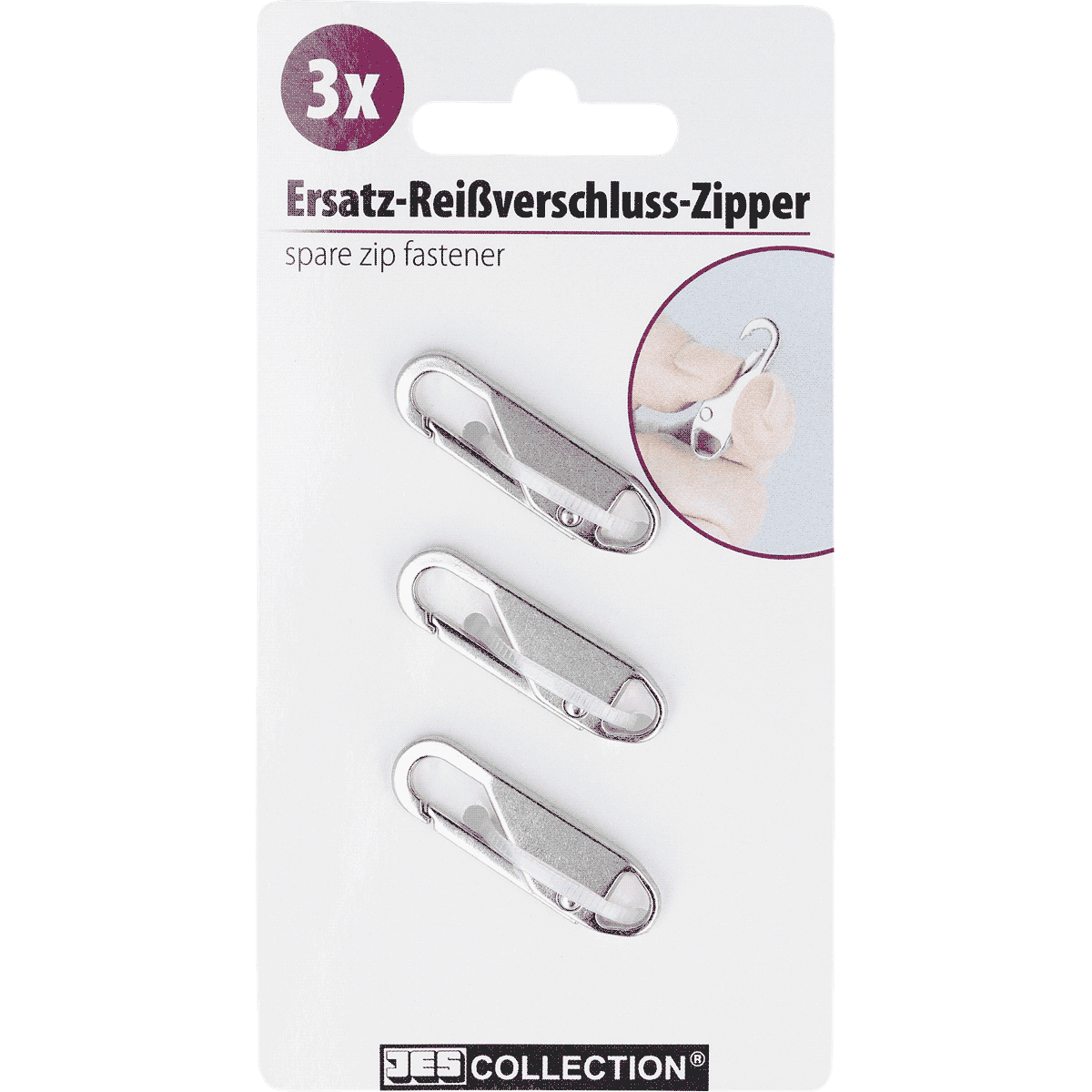 Ersatz-Reißverschluss, Reißverschluss-Zipper, Metall, Silberfarben, 3er-Set