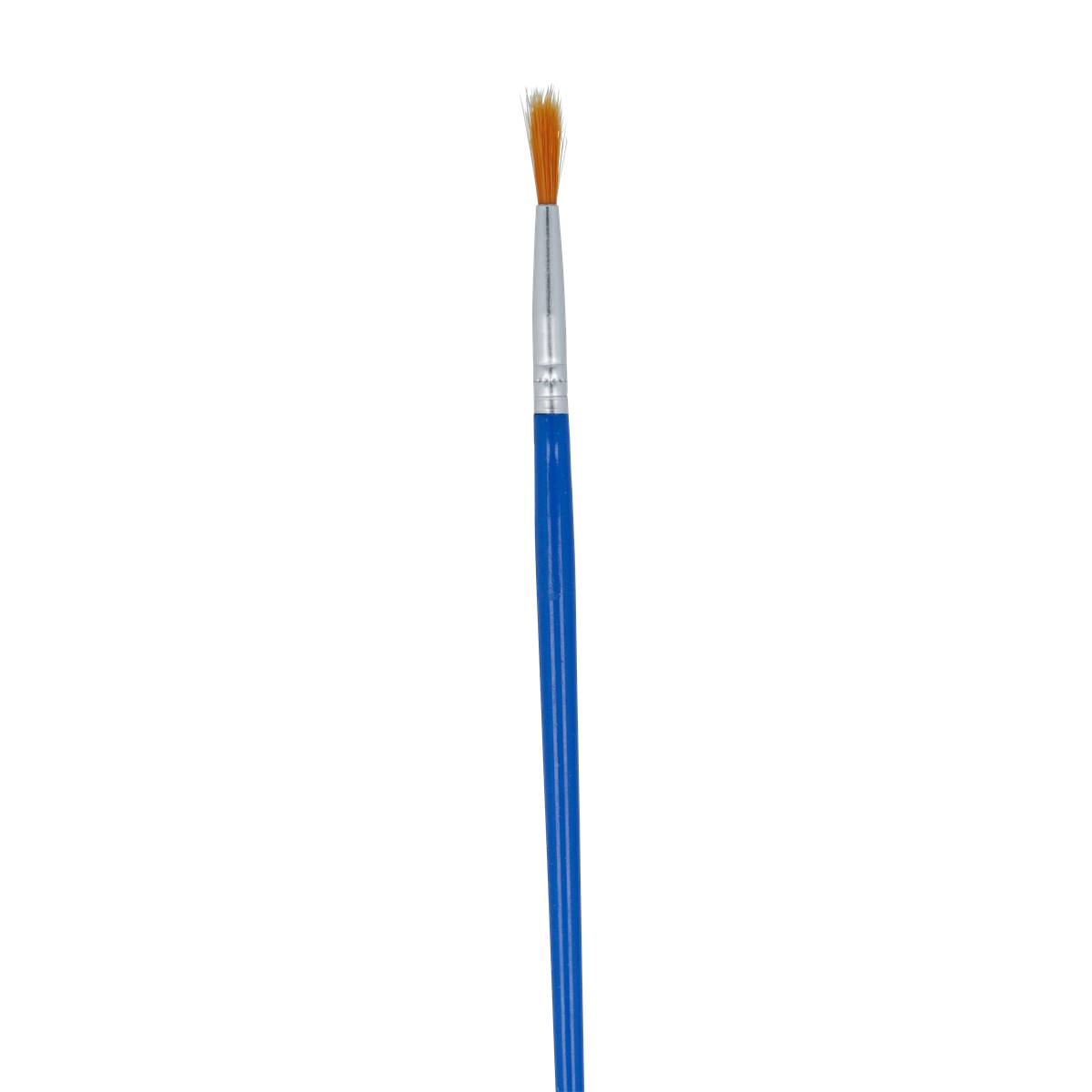 Pinsel, feine Spitze, blaue Griffstange, Metallzwinge, orange Borsten
