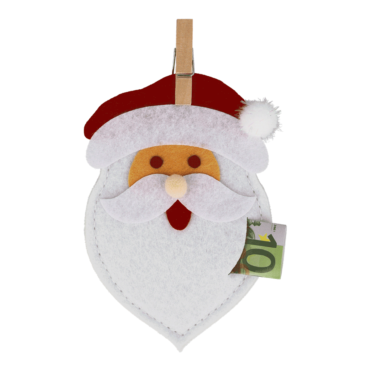 Weihnachtsmann, Filzornament, Bart, Rote Mütze, Geldschein-Beutel
