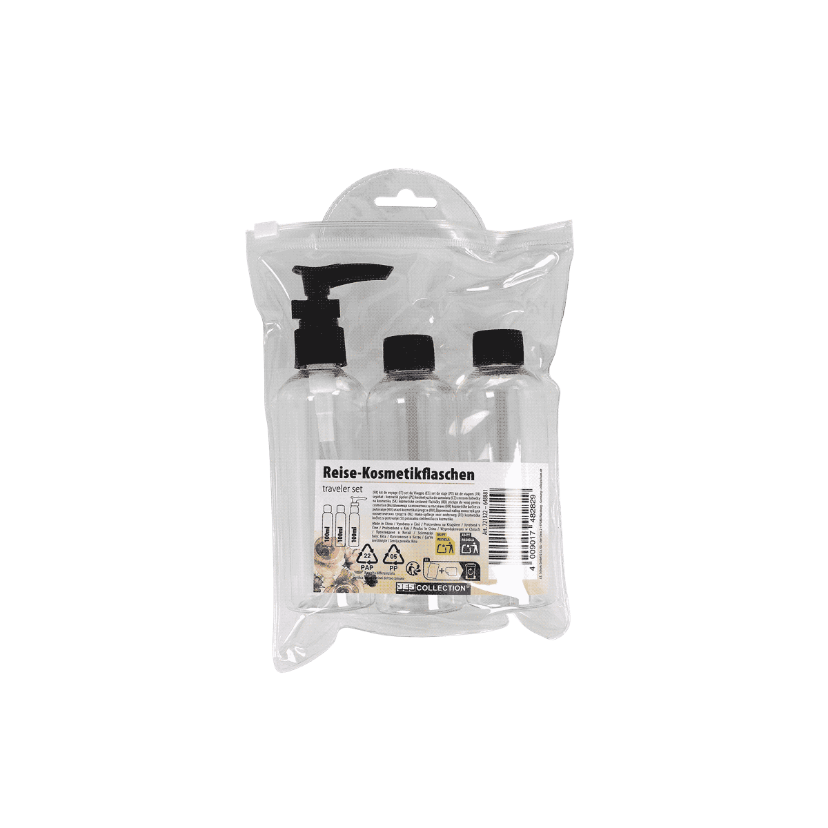 Reise-Set, Kosmetikflaschen, Flaschen-Set, Kunststoffbehälter, Pumpenspender, Reise-Set, Kosmetikflaschen, Flaschen, Kopfspender, Travel set, Reise-Set, Kosmetikflaschen, Reisegröße, Pumpspender, Flaschen-Set