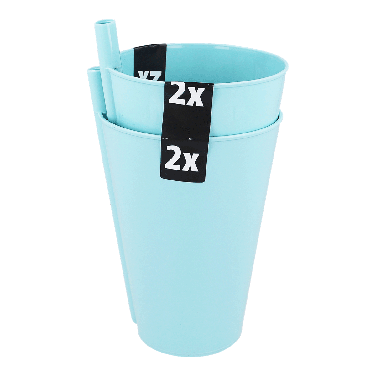 Becher, Streben/Griffe, Aufbewahrung, Türkis, 2x Packung, Becher, Stapelbar, Türkis, 2er-Pack, Becher, Strohhalm, Becher-Set, Kunststoff, Türkis