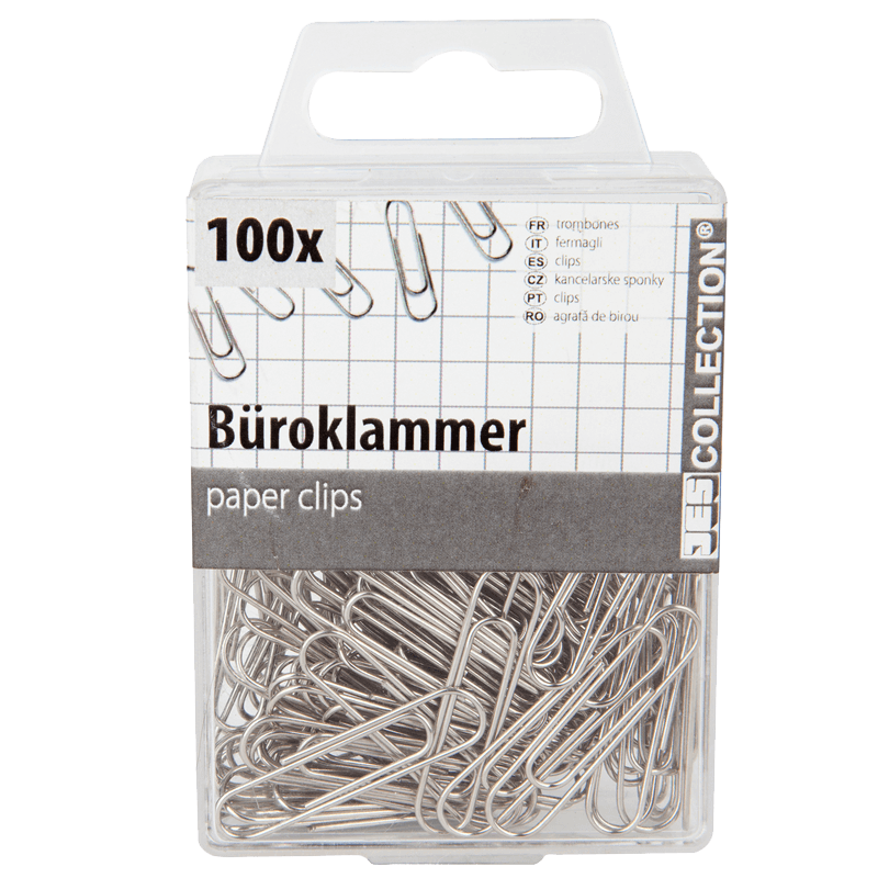 Büroklammern, Bürobedarf, Klammern, Papierclips, Metallclips, Büroklammer, Papierklammern, Metallklammern, 100er Pack, Spannklammern, Büroklammern, Papierclips, Metallclips, Silber, 100 Stück