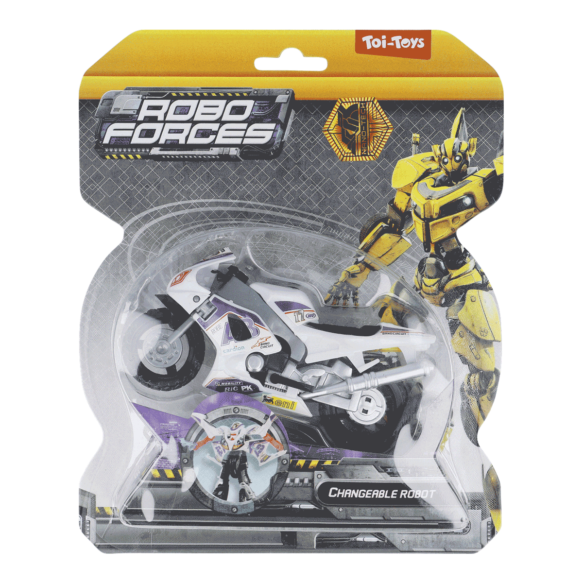 RC-Bike, Motorrad, Roboter, Weiß Lila, Gelber Roboter, Spielzeug, Motorrad, Robot, Austauschbarer Roboter, Verpackungsschutz, Spielzeug, Motorrad, Roboter, Weiß, Gelb