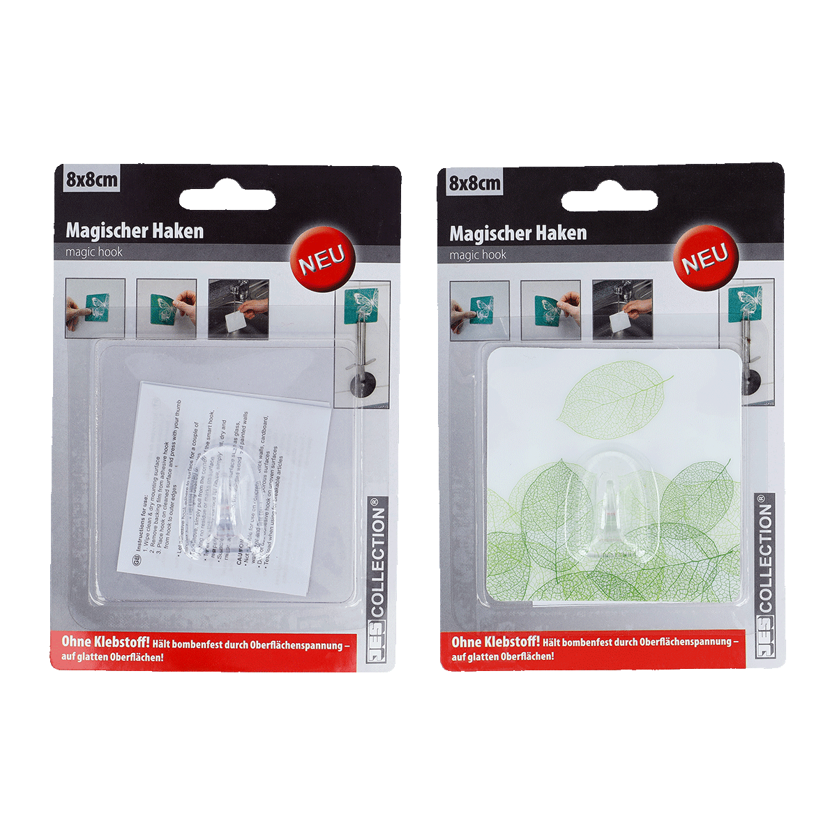 Magnetischer Haken, Blätter-Design, Öko-Design, Verpackung, 8x8 cm, Magischer Haken, Haken-Set, 8x8 cm, Neu, Ohne Klebstoff, magnetischer, Haken, Set, Paket, 8x8cm