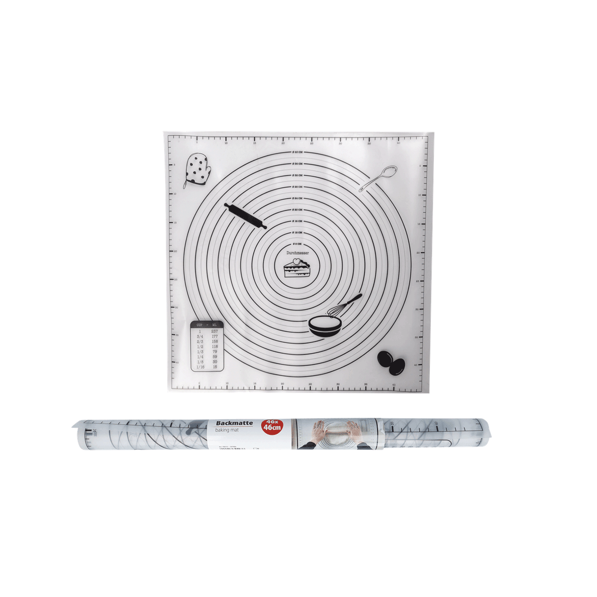 Backmatte, Backmatte, Silicone mat, Tafelmatte, Gummierte Unterlage, backmatte, backmatte, runde teigmatte, backblech mat, runder teigunterlage, backmatte, backmatte, kreisendesign, messleiste, silicone mat