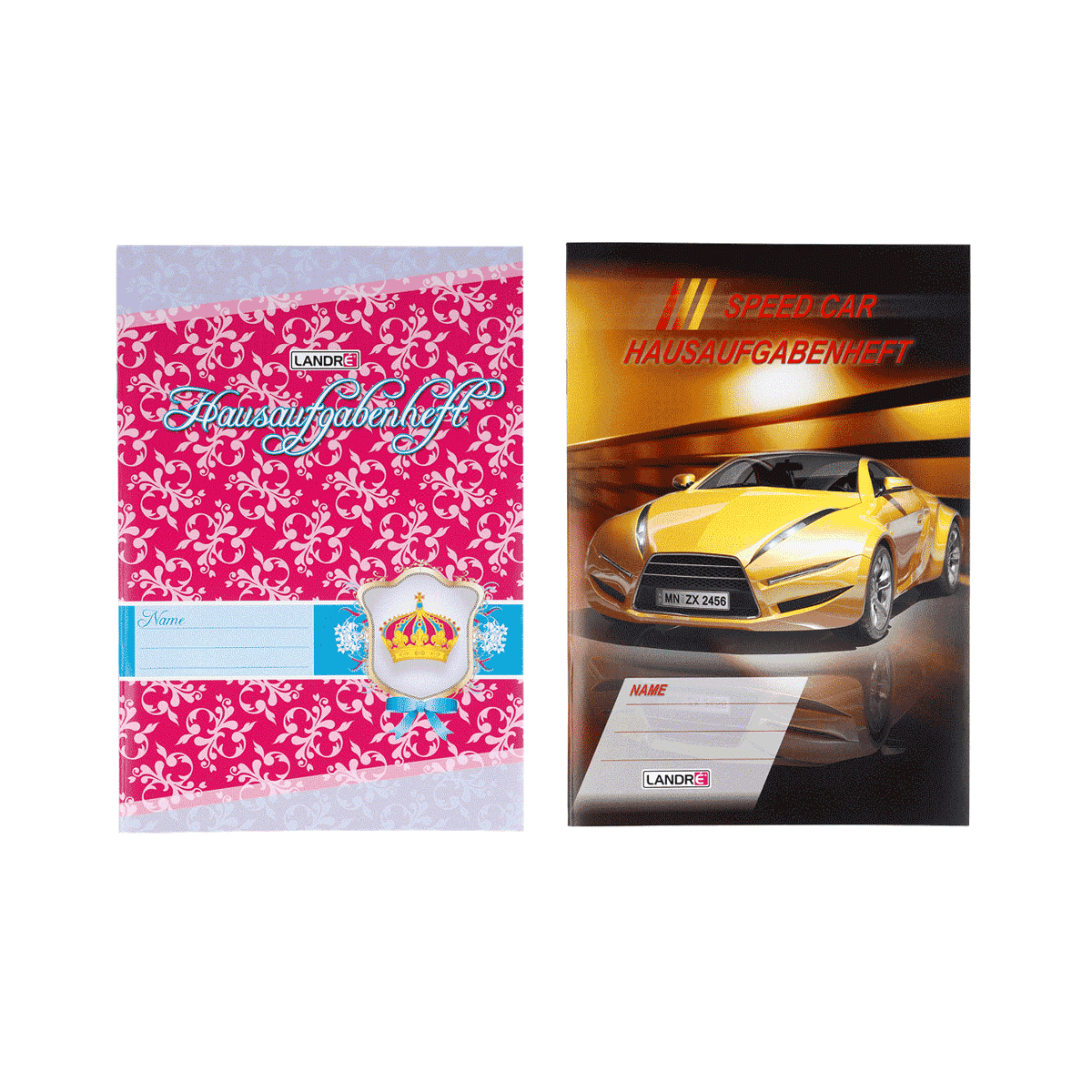 Notizbuch, Hausaufgabenheft, Karo/Blumenmuster, Namensfeld, Herz/Schmuckfarben, Hausaaufgabenheft, Schulheft, Notizheft, Motiv: Auto, Namensfeld, Notizheft, Aufgabenheft, Schreibheft, Auto-Motiv, Kompakt