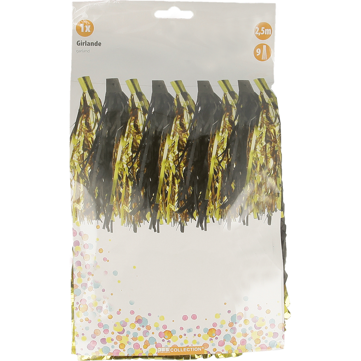 Girlande, Serie, Konfetti, Wimpel, Party-Deko, Girlande, Dekorkette, Papierbänder, Konfettioptik, Gold-Schwarz, Girlande, Deko-Girlande, gold-schwarz, Holographic fringe, Konfetti-Deko