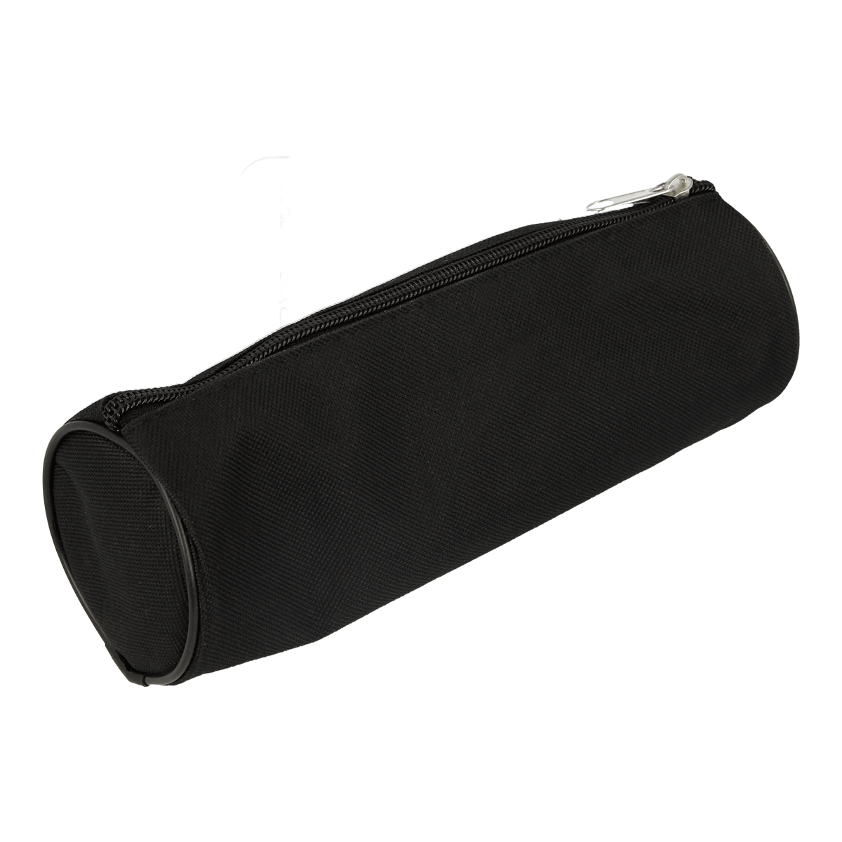 Etui, Reißverschluss-Etui, schwarze Stoffhülle, zylindrische Hülle, Aufbewahrungstasche, Kulturtasche, Kosmetiktasche, Schwarz, Reise-Etui, Zylinderform, etui, Schutztasche, Zylinderform, Schwarz, Reissverschluss
