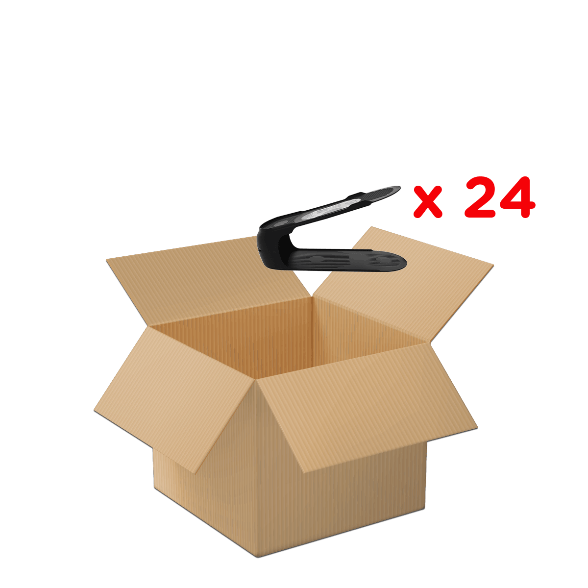 Box, Verpackung, Versandkarton, Unboxing, Bestand, Box, Karton, offenes Paket, Auspackwerkzeug, 24 Stück, Kartonbox, Kunststoffhalter, Schwarz, 24 Stück, Ausgabe