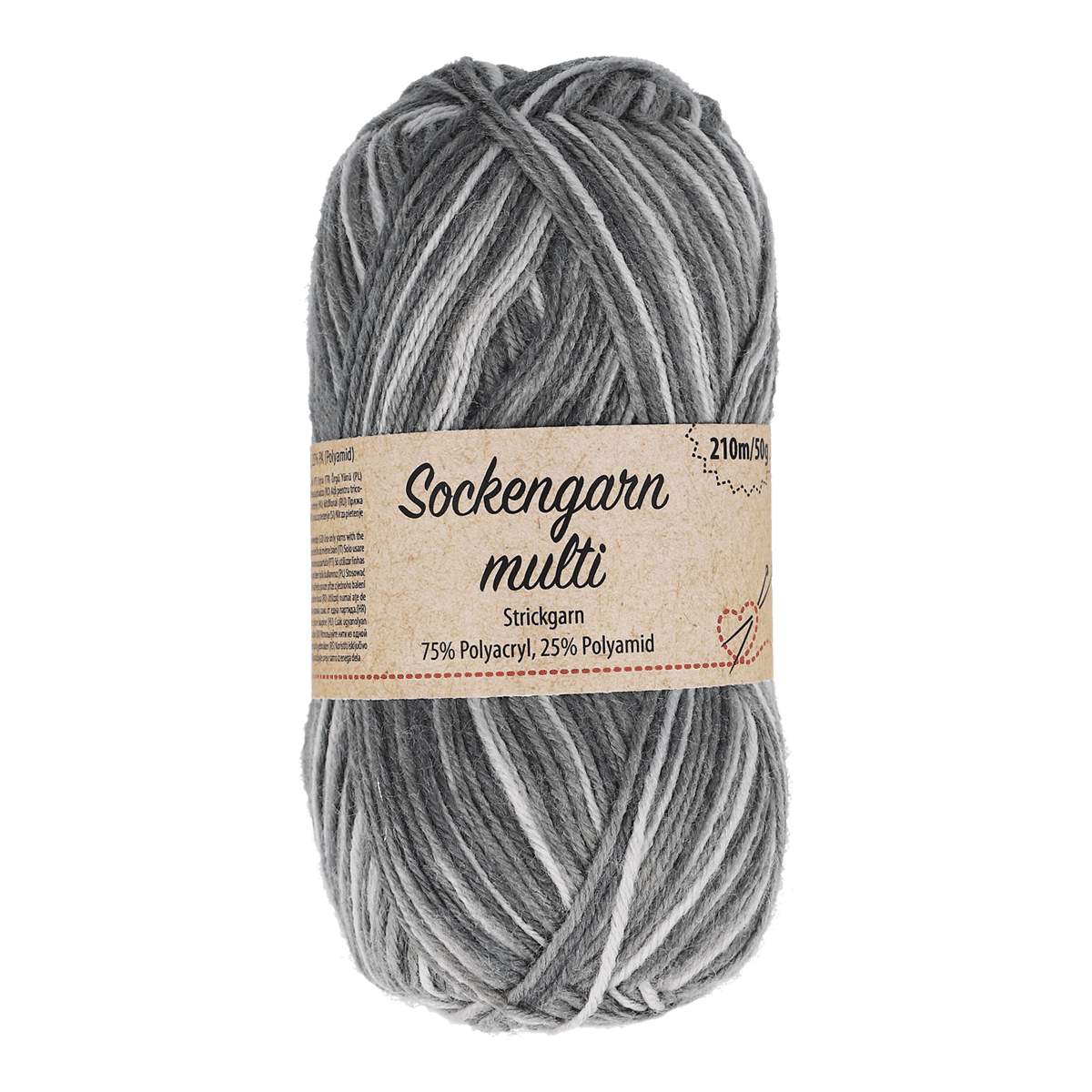 Sockengarn, Strickgarn, 75% Polyacryl, 25% Polyamid, grau meliert, Sockenwolle, Strickgarn, 75-25, Polyacryl, Polyamid, Sockenwolle, Garn, Grau, Mehrstrickgarn, Polyacryl