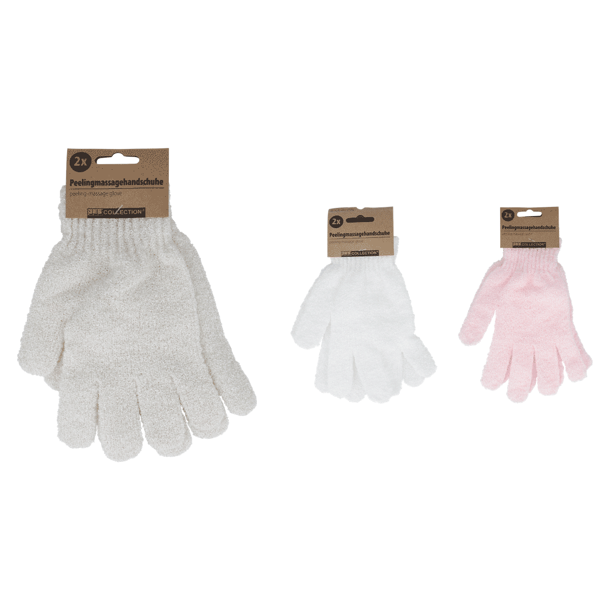 Peelinghandschuhe, Massagehandschuhe, 2er-Set, Frottee, Weiß und Rosa