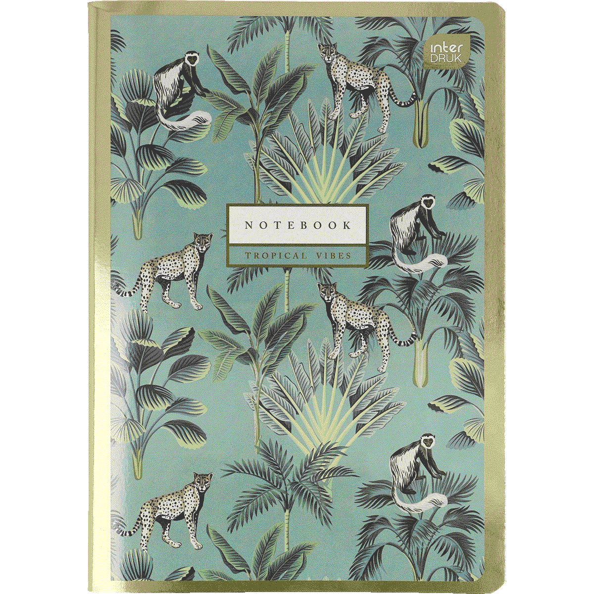 notebook, tropisch, urwald, Gepard Muster, goldener Rand, notebook, tropical, palmtrees, wildlife, cover, notebook, tropical, muster, palme, leopard