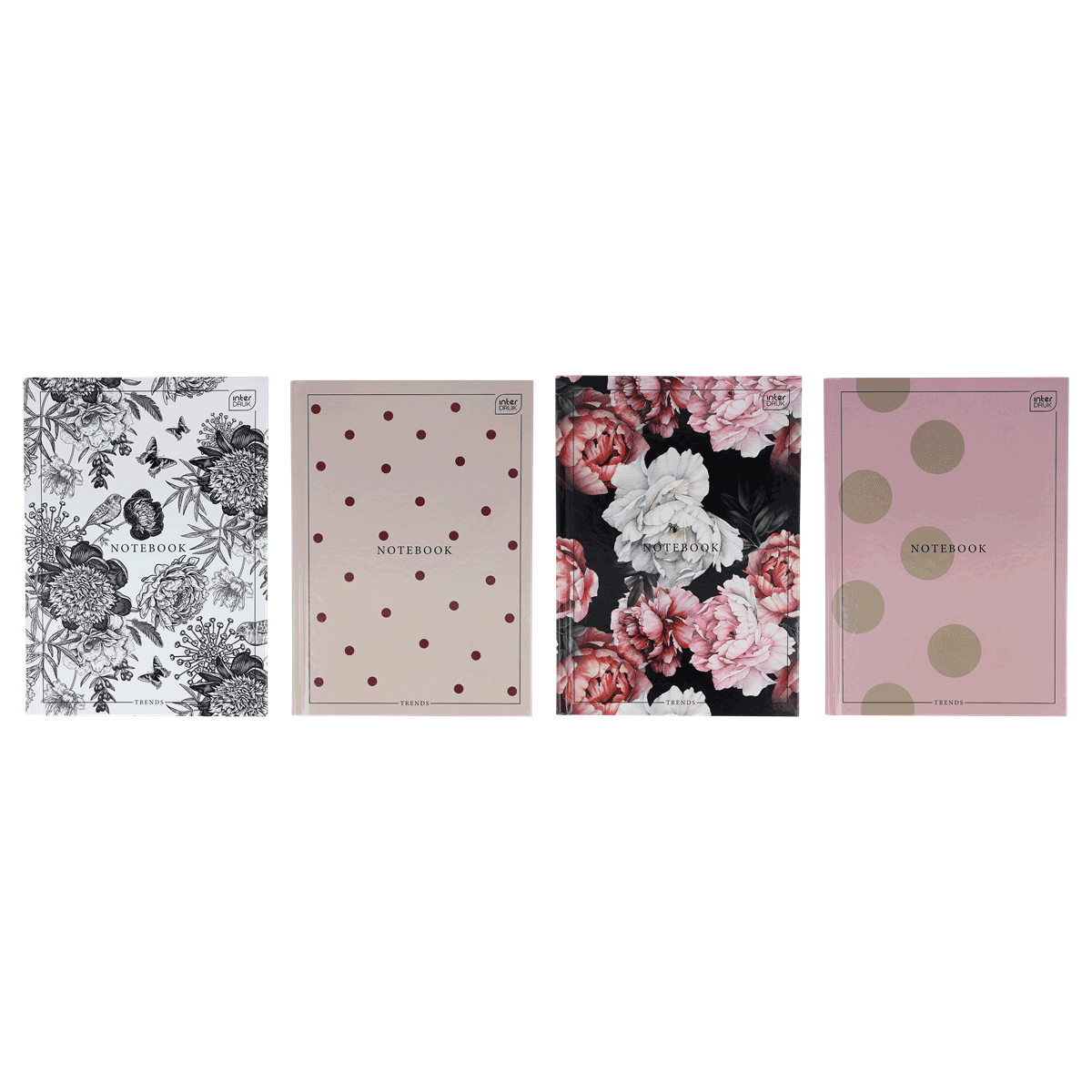 Notizbuch, Blumenmuster, Rosen, Punktdruck, Notizheft, Notebooks, Floral pattern, Pink, Dots, Gridless cover, Notizbuch, Pflanzenmuster, Blumen, Deckblatt, Punkte