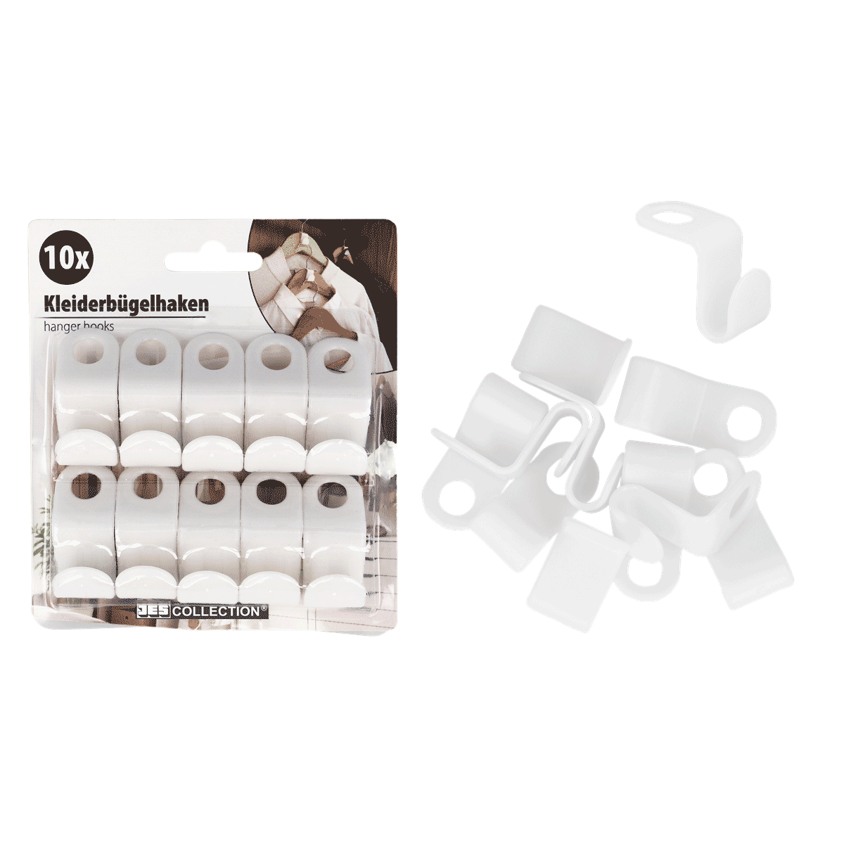 Kleiderbügelhaken, Kunststoff, Weiß, 10er-Set
