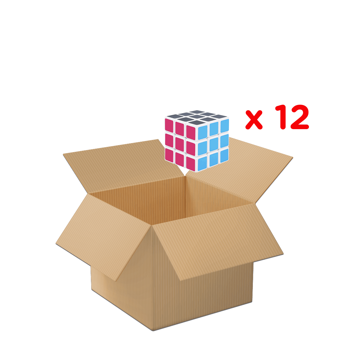 Spielewürfel, Rubik's Cube, 3x3 Würfel, Kinder-Spielzeug, Puzzle,  Kartonbox,  Karton,  offener Karton,  Puzzle-Wel​le,  Rubik's Würfel, Rubik's Würfel, 3x3 Würfel, Pappkarton Box, ausgepackt, Puzzle-Set