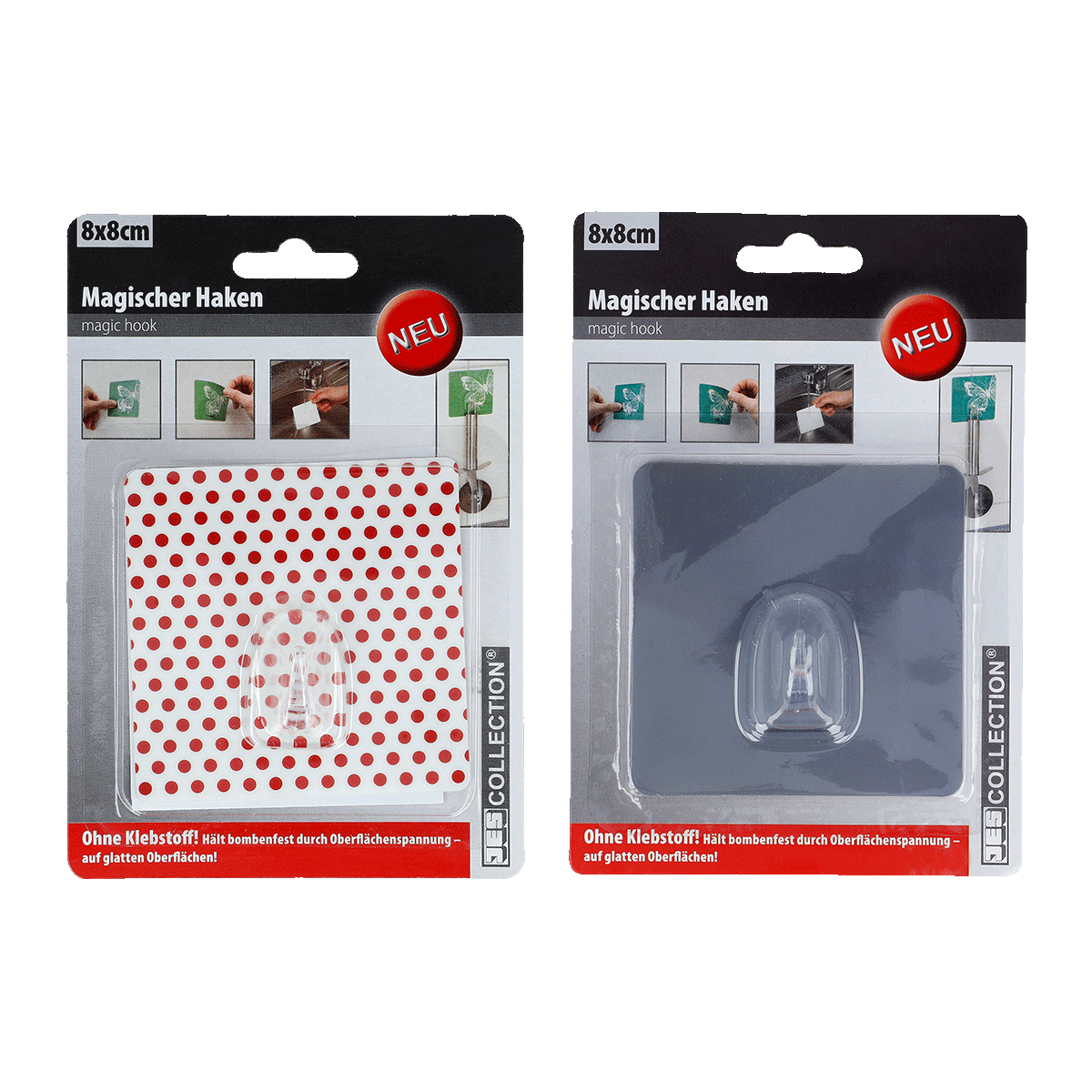 Magischer Haken, Haken-Adapter, 8x8cm, Polka Dots, transparent, Magischer Haken, Haken-Set, Klebefaktor, 8x8 cm, Polka Ddot, Magischer Haken, Haken-Set, Punktmuster, Klebstofffrei, 8x8 cm