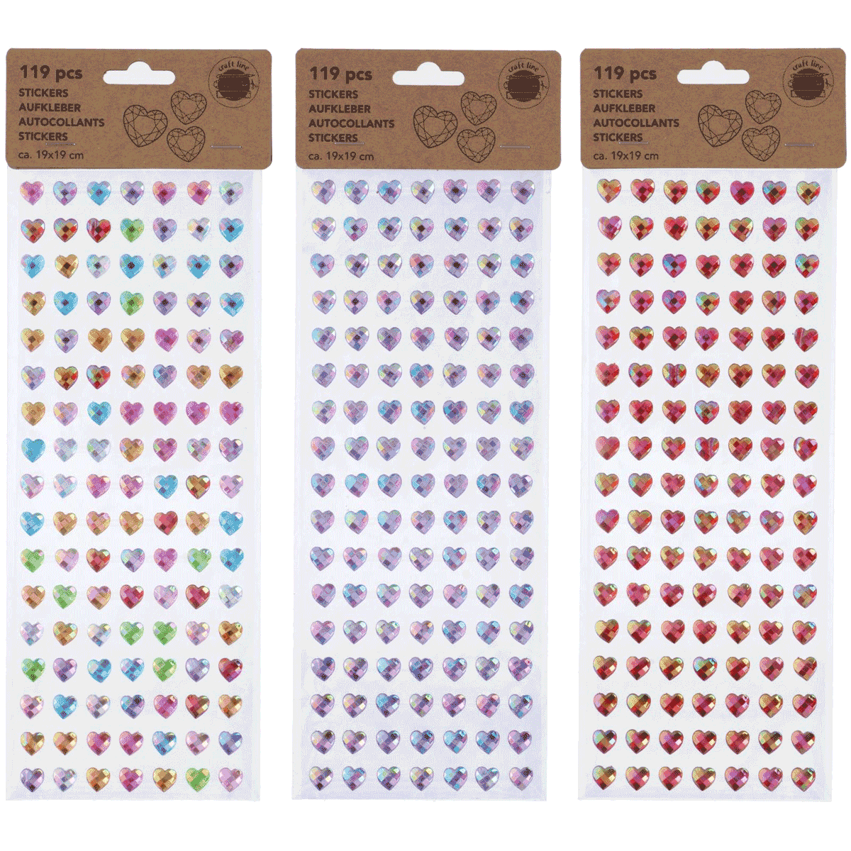 Herzsticker, 119 Stück, Aufkleber, bunt, Herzmuster