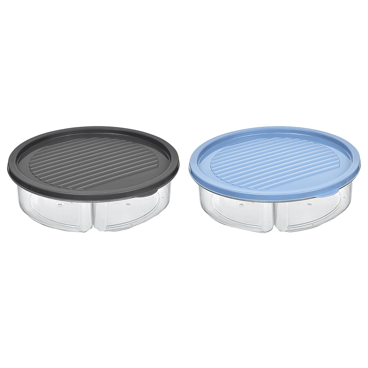 Lebensmittelbehälter, Bento-Deckel, stapelbar, transparent, blauer Deckel, Lunchbox, Bento, Geteilter Behälter, Plastikbehälter, Bunte Deckel, Lunchbox, Bento, Mit Deckel, Runden Behälter, Kunststoff