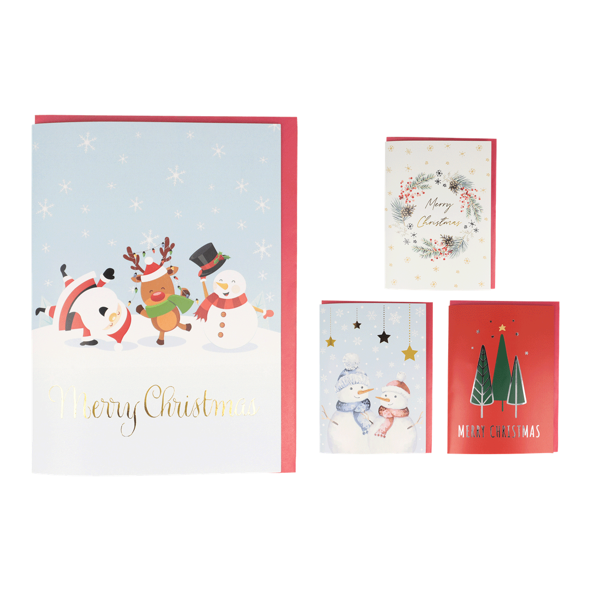 weihnachtskarte, kartenSet, wintermotiv, pinguin, weihnachtsbaum