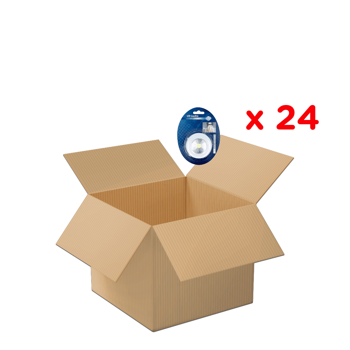 Kartonschachtel, Open Box, LED-Lampe, Beleuchtung, Set 24, LED, LED-Lampe, Beleuchtung, Kartonbox, Packung x24, Kartonbox, offene Box, Verpackung, Verpackungsbox, Set 24