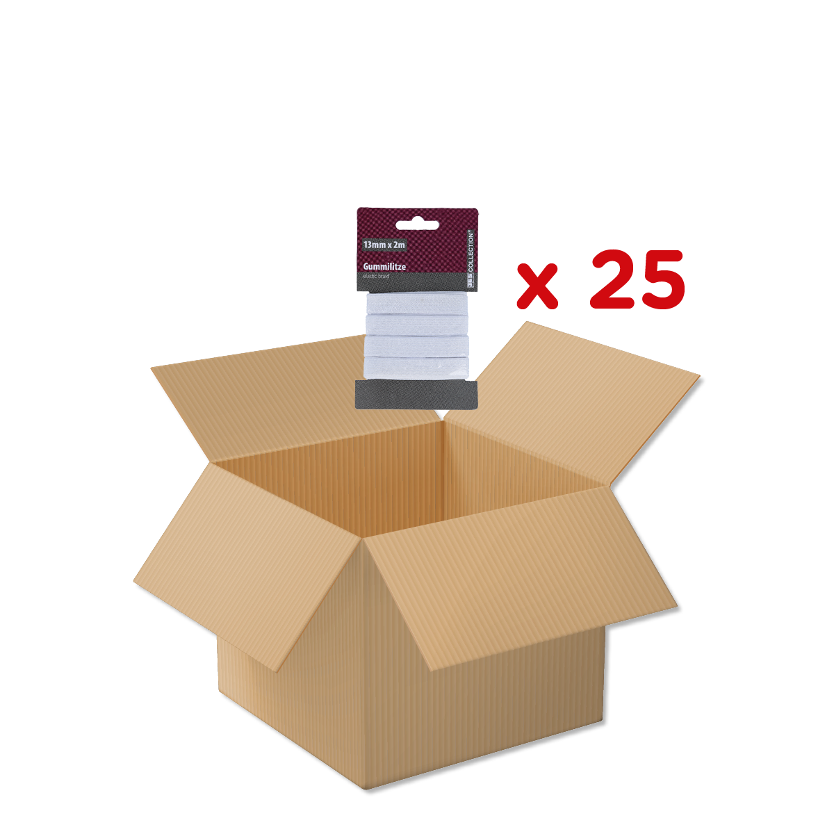 Gummilitze, Schachtelinhalt, Kartonbox, Packung, x25, Schwämme, Gummilitze, Schachtel, Verpackung, Großpackung, Gummilitze, Klebeband, Schmierfrei, Schwarz/Rot-Box, 24x13mm-2m