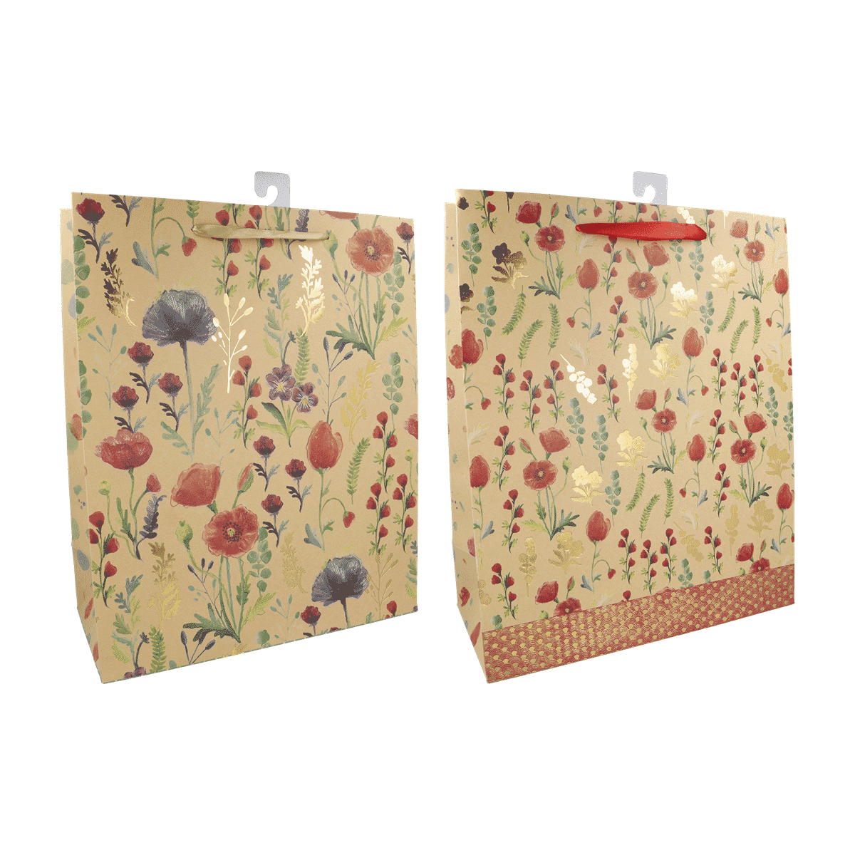 Geschenktüte, Papiertragetasche, Blumenmuster,  florales Design, naturfarben