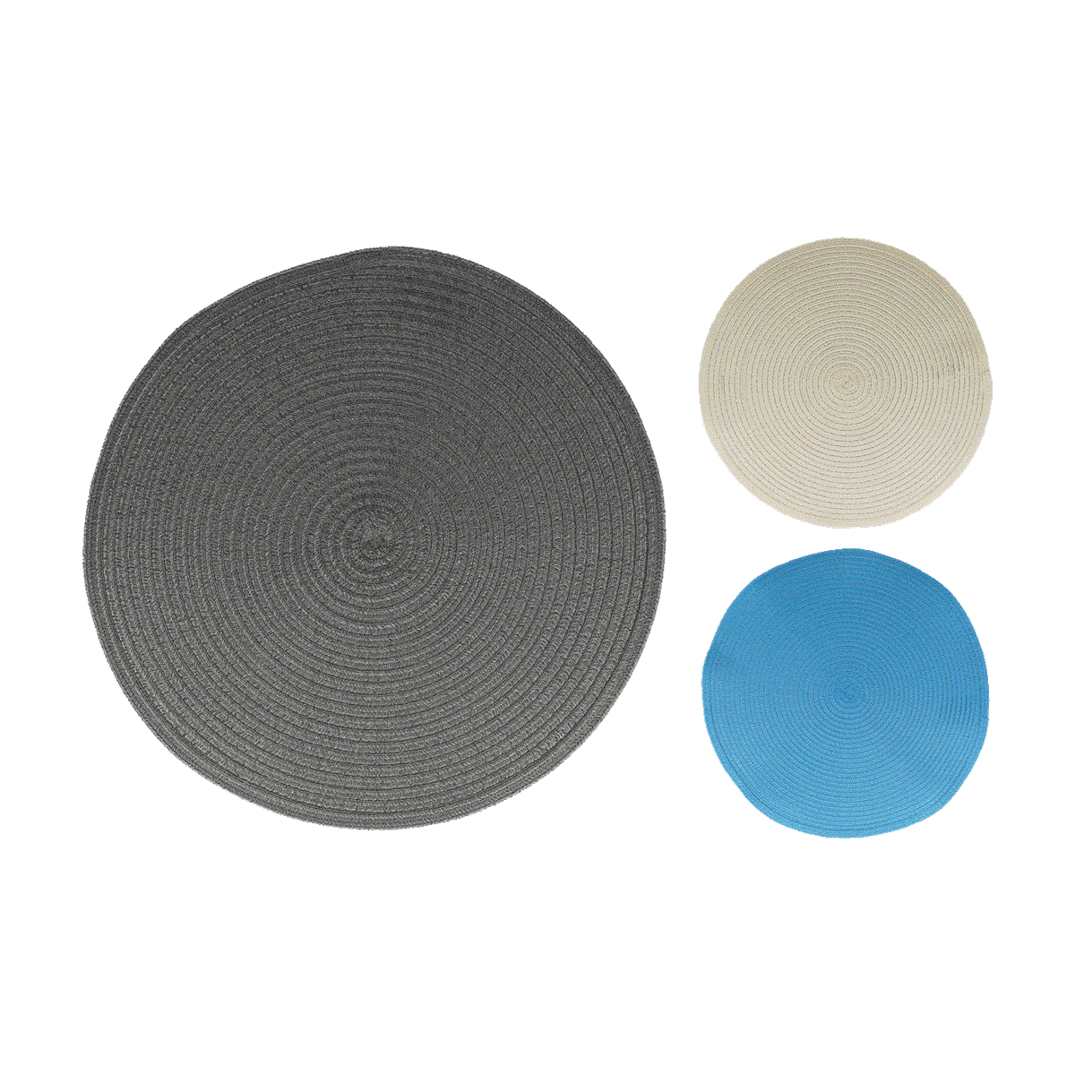 basta, kissen?, ringelmatte, teppich, klein, runder teppich, grauer teppich, beiger teppich, blaue teppich, kunterbunter teppich, teller, teppich, rund, grau, größerer teppich