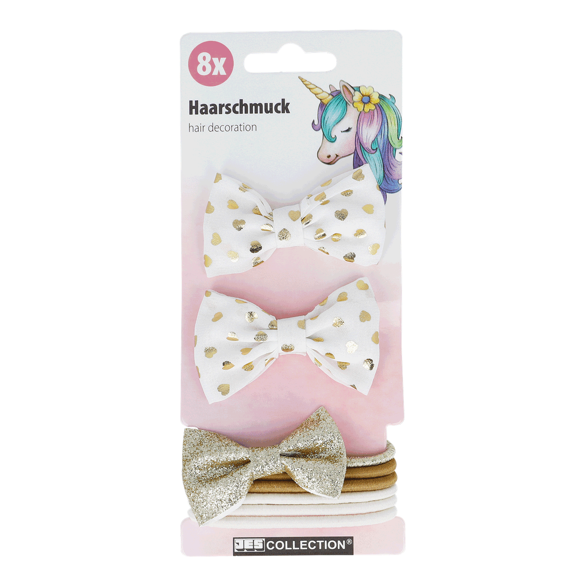 Haarschmuck, Haarband-Set, Haargummis, Schleifen, Glitzer-Bow, Haarschmuck, Haarspange, Schleife, Glitzer, Unicornen, Schleife, Haaraccessoire, Weiß, Herzchen-Muster, Glitzer