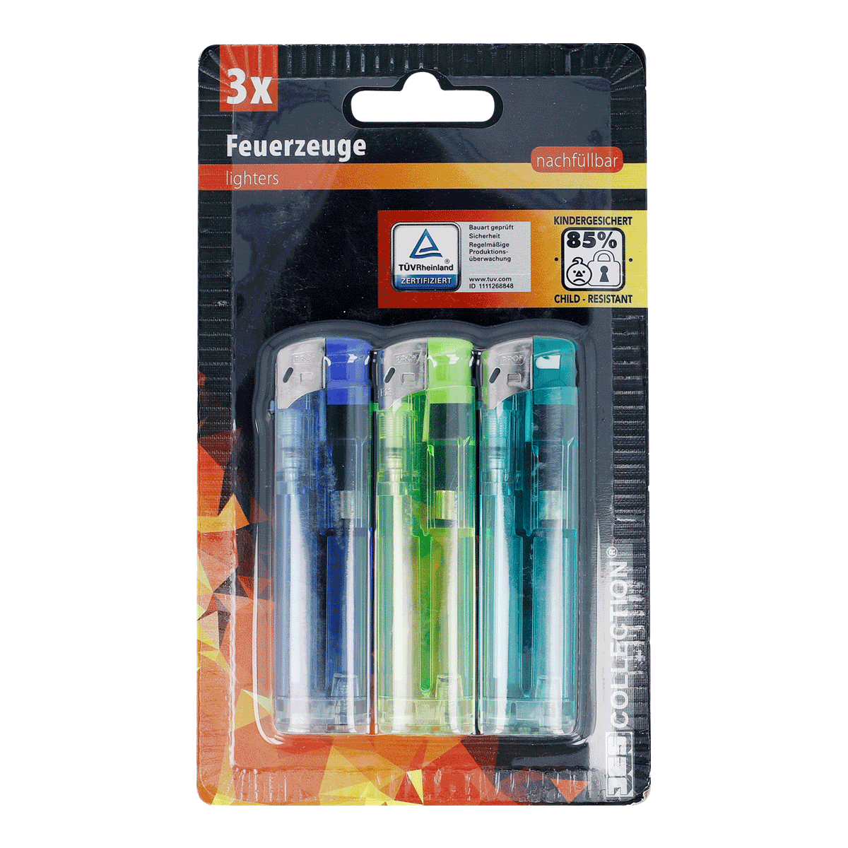 Feuerzeuge, Lighters, nachfüllbar, 3x, Kunststoff, Feuerzeuge, Lighters, 3x, nachfüllbar, Kinder sicher, lighter, flameless, plastic, multicolor, packaging