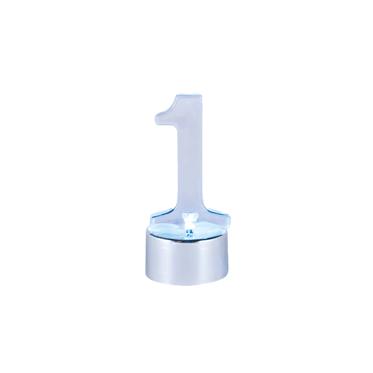 nummer eins Kerze, Geburtstag Kerze, Metallbasis, klarblau, Kerzenaufsatz, Zahl 1, Kuchenkerzen, Lampe, LED, Silber, 1, candle, holder, elevated, metal