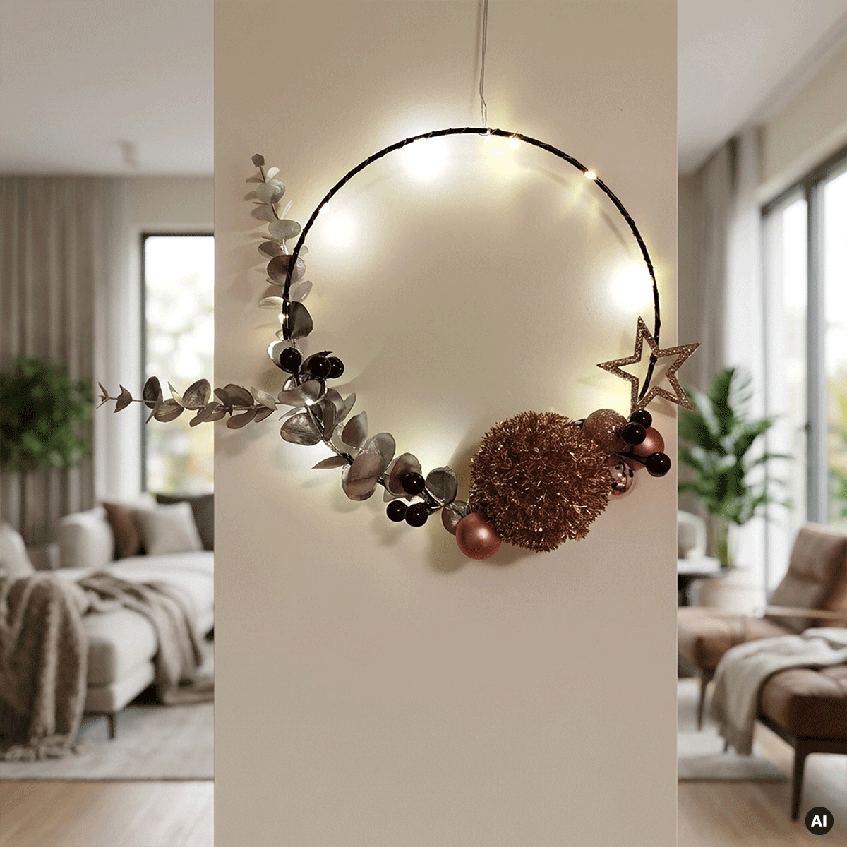 Weihnachtsdeko, Lichterkranz, Hängerkranz, Girlande, Kugelstern