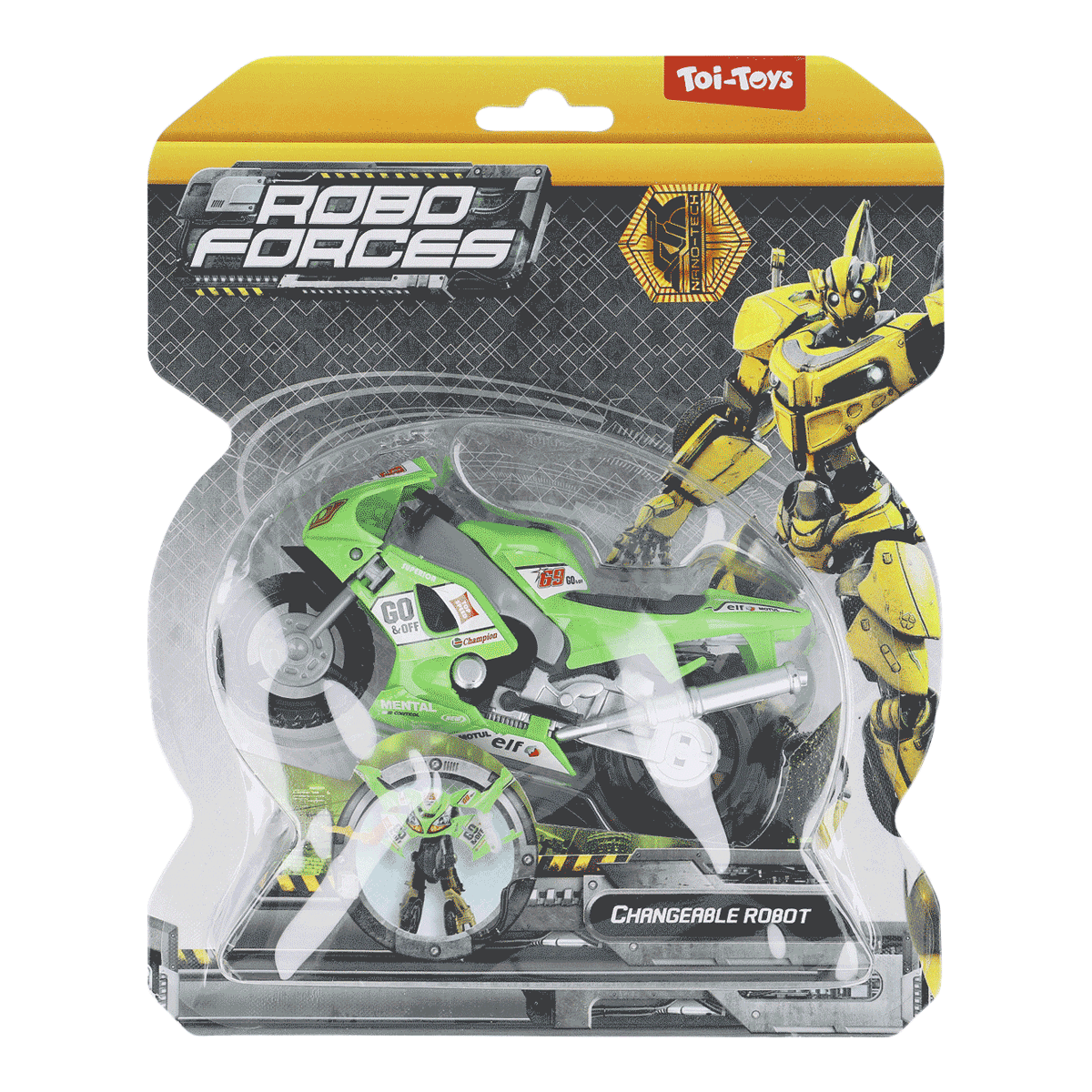 Robo-Force, Motorrad, Spielzeug, Metallisch, Gelb-Grün, Spielzeugauto, Motorrad, Robo-Force, grün, verpackt, Spielzeugroboter, Motorrad, Grün, Gelb, Verstellbarer Roboter
