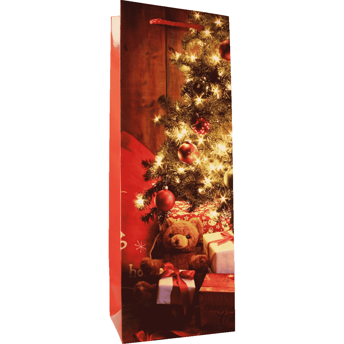 Weihnachtsbaum, Teddy, Geschenke, Lichterkette, Rot