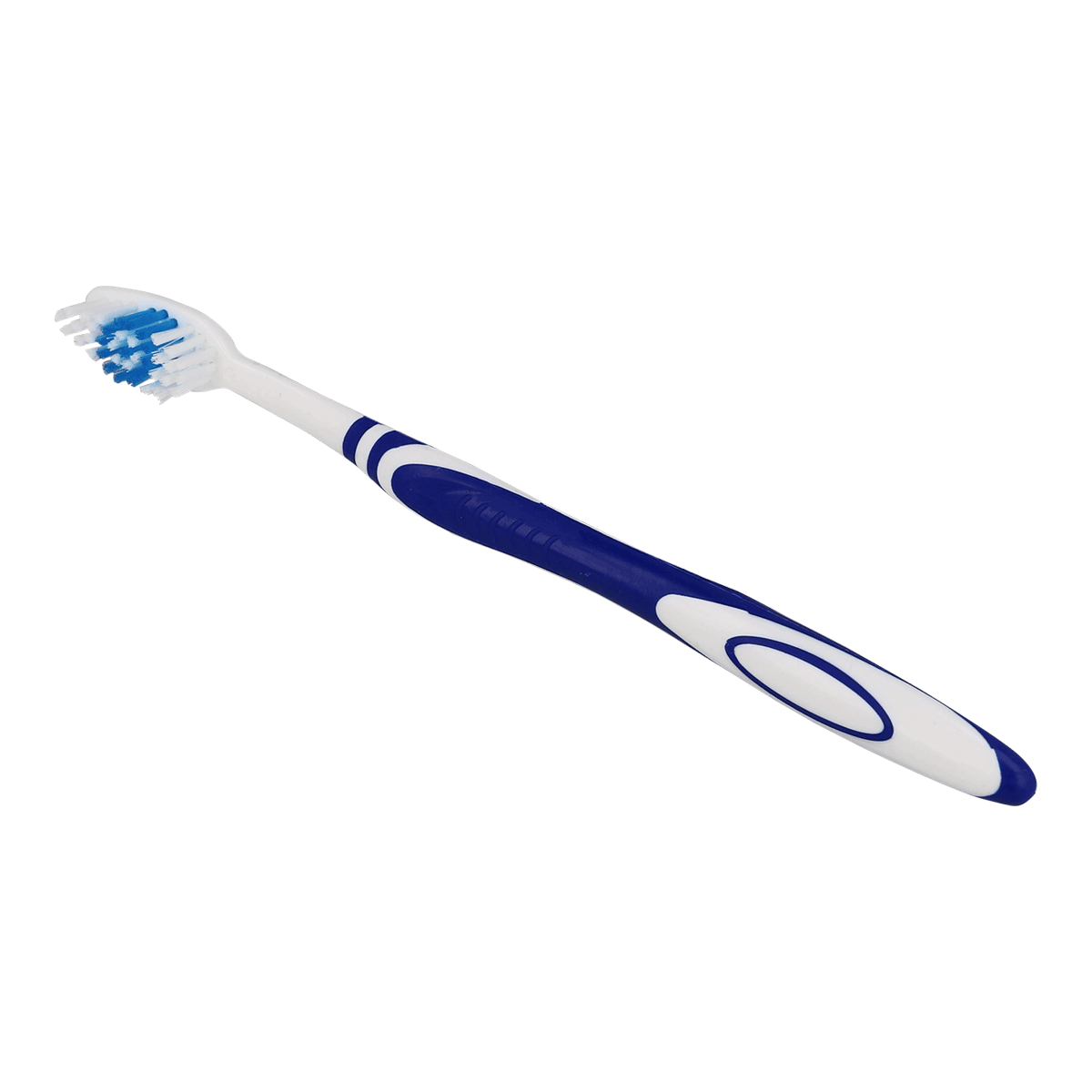 Zahnbürste, Ultramarinblau, Bürstenkopf, Kunststoff, Griff aus Kunststoff, Zahnbürste, Blau-weiß, Weiche Borsten, Mundhygiene, Dentalzubehör, Zahnputztiegel, Zahnbürste, Bürstenkopf, Körper blau-weiß, Klinische Zahnpflege